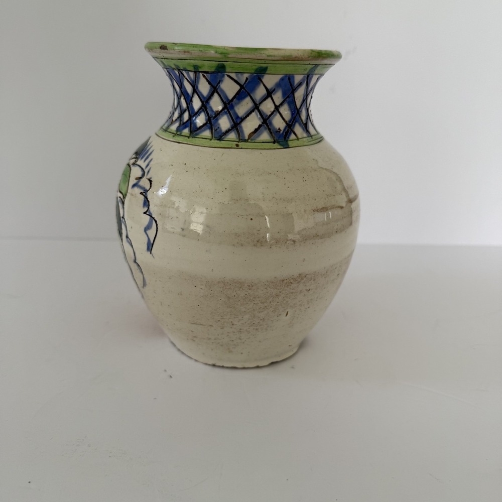 Vintage Italian Pottery Vase Hand Painted Floral Italy 7" Tall Decor READ - Picture 5 of 8